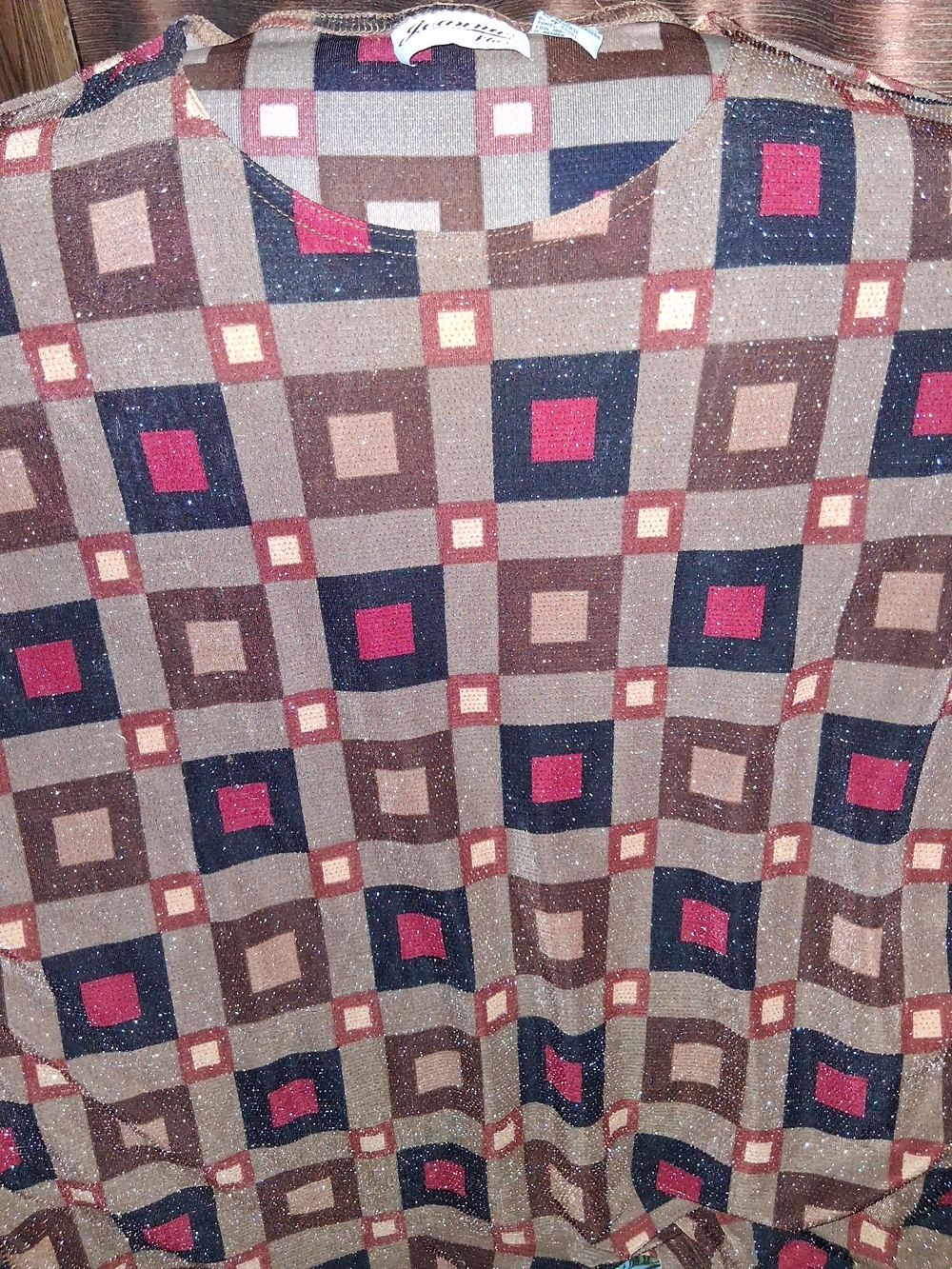 Geometric Square Print Blouse in Brown and Red